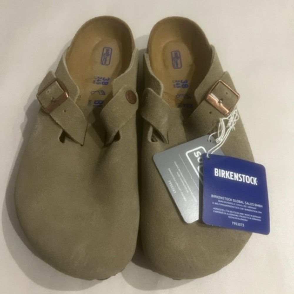 Birkenstock Boston Taupe Suede Shoe